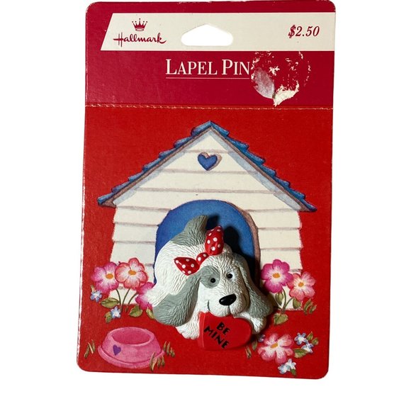 Hallmark Valentines Day Puppy Pin UNUSED Vintage - Picture 2 of 8